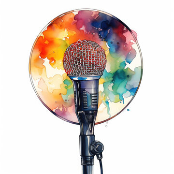 watercolor microphone colorful background clip art preview