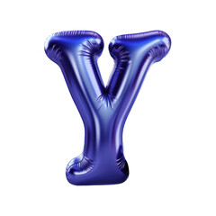 Indigo metallic Y alphabet balloon Realistic 3D on white background.