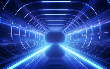 Blue light shining through futuristic tunnel