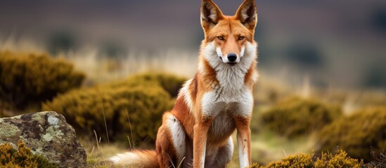 The Ethiopian wolf, also called Simien jackal, found in Bale Mountains National Park, Ethiopia. - obrazy, fototapety, plakaty