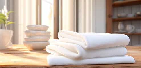 Fototapeta na wymiar A pile of towels in the bathroom. generative AI
