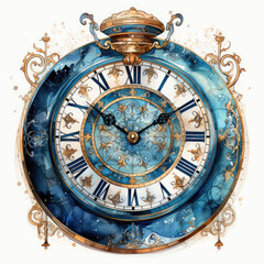 Obraz premium watercolor Ornate Clock clipart, Generative Ai