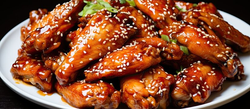 Asian honey garlic chicken wings with homemade dipping sauce.
