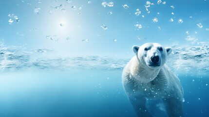 A banner that is designed to raise awareness about global warming features a ripped polar bear background. - obrazy, fototapety, plakaty