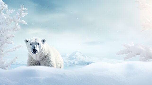 A banner that is designed to raise awareness about global warming features a ripped polar bear background.