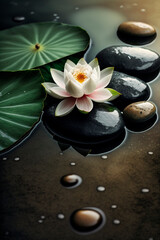 Obraz na płótnie Canvas zen stones on a background of water and bamboo and lotus flowers. Generative AI,