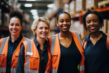 Portrait of a diverse group of female warehouse workers - obrazy, fototapety, plakaty