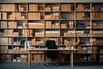 Empty modern office with shelves full of documents - obrazy, fototapety, plakaty
