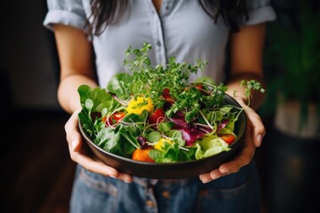 Fresh Garden Salad Bowl in Hands