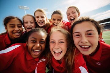 Group portrait of a young female soccer team
