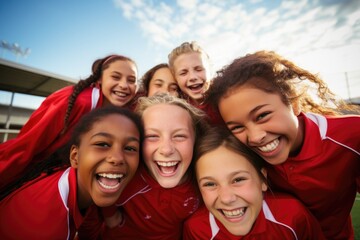 Group portrait of a young female soccer team