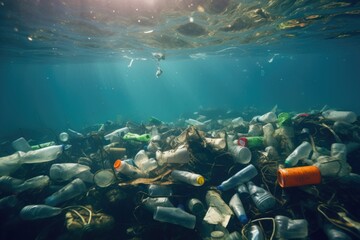 Polluted ocean with plastic garbage