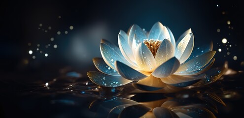 Illustration of a beautiful blooming lotus flower - obrazy, fototapety, plakaty