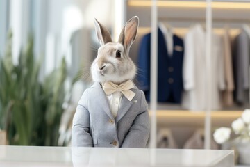 Elegant Rabbit in Suit at Fashion Store
