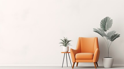 An armchair and potted plants are present in the interior room design.