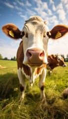 Fototapeta na wymiar Curious Cow in Pasture - Close-Up Portrait