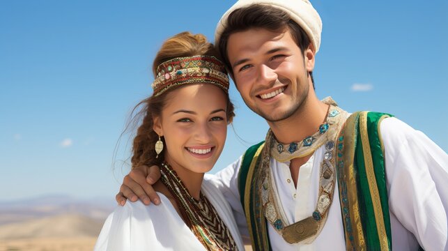 Attractive Happy Young Algerian Couple in Traditional Algerian Attire