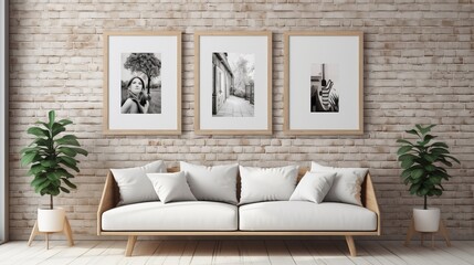 Photo frames and couches are present in the interior design.