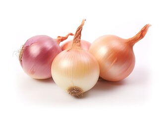 Fototapeta premium Fresh onions photographed at close range on a white background. generative Ai