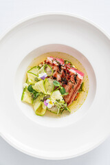 tuna with vegetables and sauce