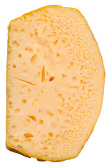 Delicious porous yellow cheese cut in large pieces on a ceramic plate