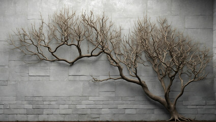 Sztuka Natury: Drzewo Jak Obraz na Betonowej Tafli - obrazy, fototapety, plakaty