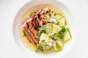 tuna with vegetables and sauce