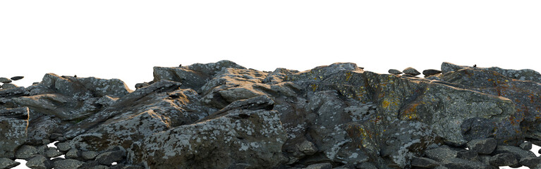 Desolate Rocky Hillside with Sparse Grass and Boulders. 3D rendering.	