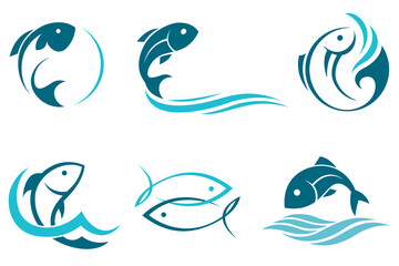 collection of abstract fish icon isolated on white background