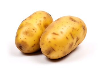 Fresh potatoes photographed at close range on a white background. generative AI