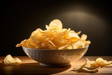 A bowl of potato chips on the table