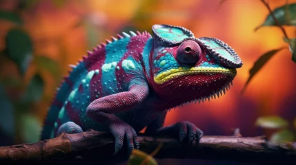 Foto op Plexiglas Colorful Chameleon Perched on Branch © Iarte