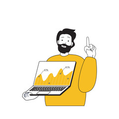 Digital business concept with cartoon people in flat design for web. Man analyzing financial statistics and working with company data. Vector illustration for social media banner, marketing material.