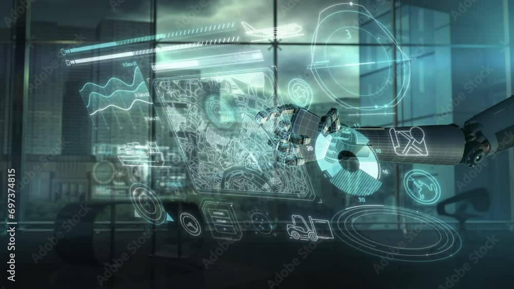 Poster animation about artificial intelligence and cargo logistics.