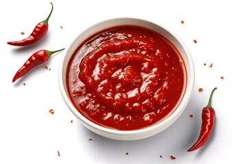 red chili sauce isolated on white background. generative AI - obrazy, fototapety, plakaty