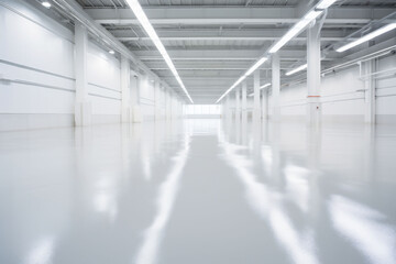 Empty and Spacious White Storage Room, Ideal for Minimalist Concepts, Product Showcase, or Creative. Utilization in a Clean and Pristine Environment. Copy Space