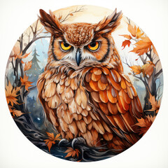 watercolor owl clipart , Generative Ai