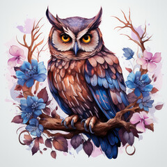 watercolor owl clipart , Generative Ai