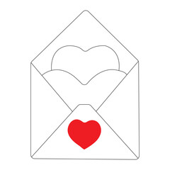 Love letter and Valetine's Day one Continuous line drawing of two hearts with love signs.