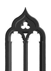 Gothic window plate tracery stylized drawing. Architectural stone engraving; european medieval cathedral/church frame illustration of ogee arch moulding