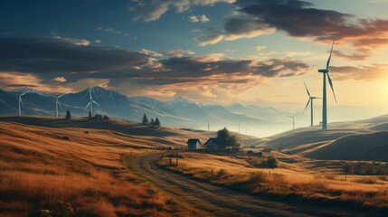 A Serene Countryside Scene with Majestic Windmills