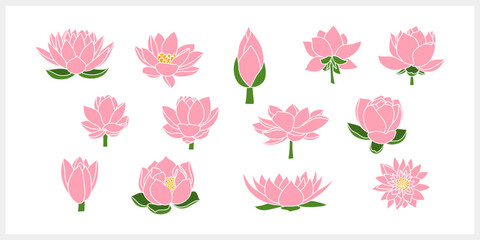 Doodle lotos rose flower with leaf clipart isolated Hand drawn cartoon nature Vector stock illustration EPS 10 - obrazy, fototapety, plakaty