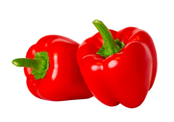 Two red bell peppers isolated on white background