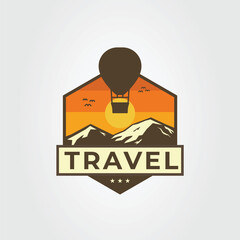 silhouette air balloon with mountain landscape logo vector illustration design