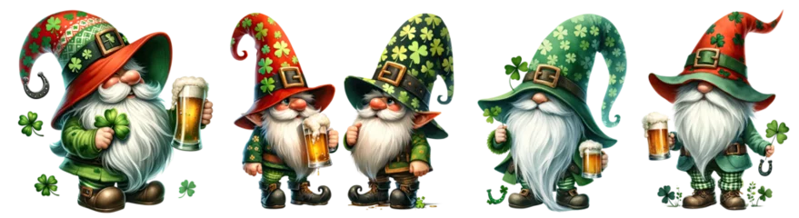 Foto op Plexiglas St. Patrick’s Day Gnomes , Happy Leprechaun with beer illustration cut out transparent isolated on white background ,PNG file © HappyTime 17