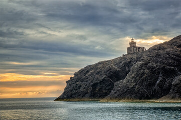 Abandoned lighthouse in Livada’s cape, in Tinos island, Greece