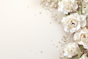 Obraz na płótnie Canvas Beautiful white flowers on white wall background. Wedding or Valentine's day concept