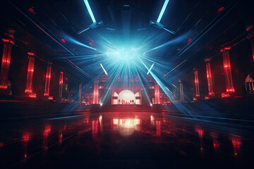 Interior of a night club with red lights. 3D rendering