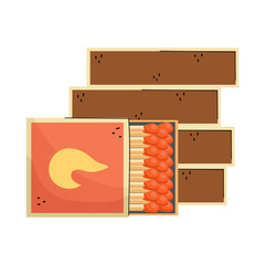 An cute illustration of matchbox and matches.