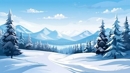 Winter landscape with snow covered mountains and trees illustration AI Generated
